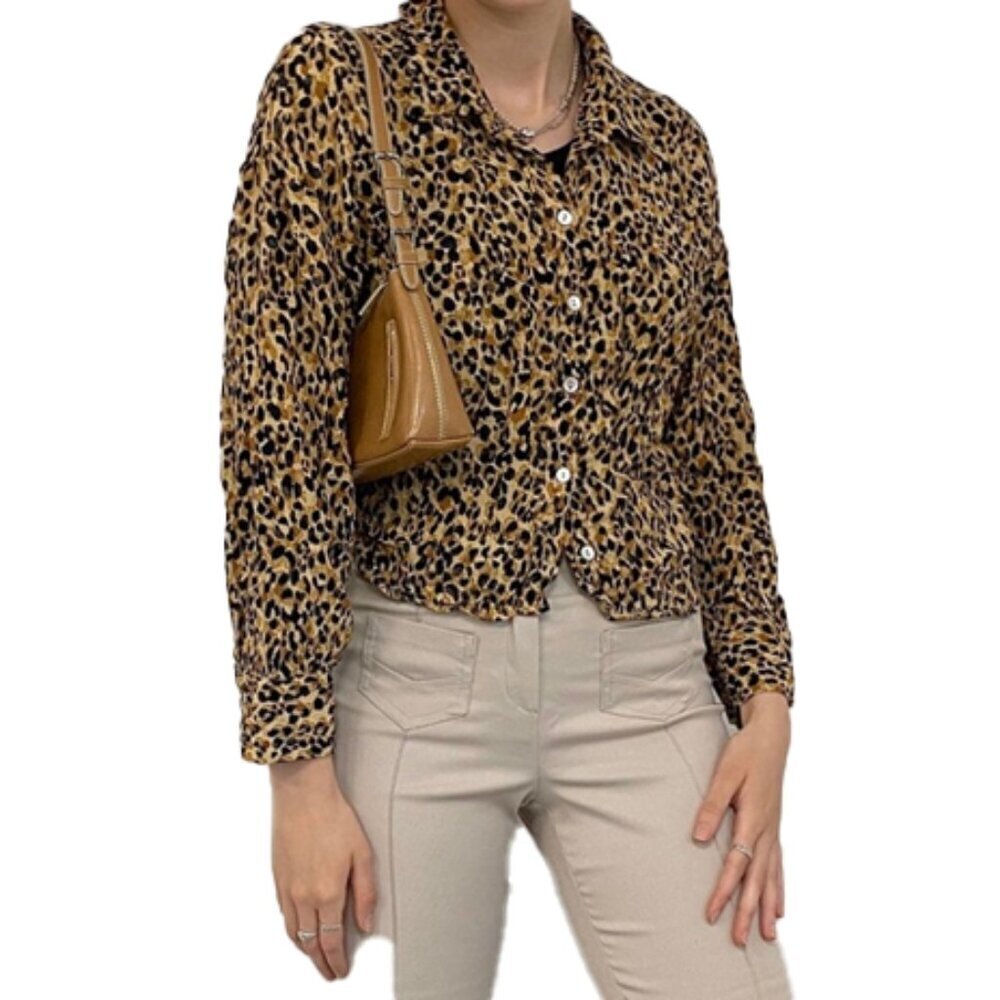 ❤️ ZARA leopard print button-down blouse SIZE SMALL - Picture 1 of 8